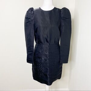 Black puffy sleeves metallic textured dress NWT